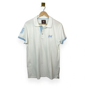 Vintage Lodin G Equestrian Horse Logo Polo Shirt White Blue XL